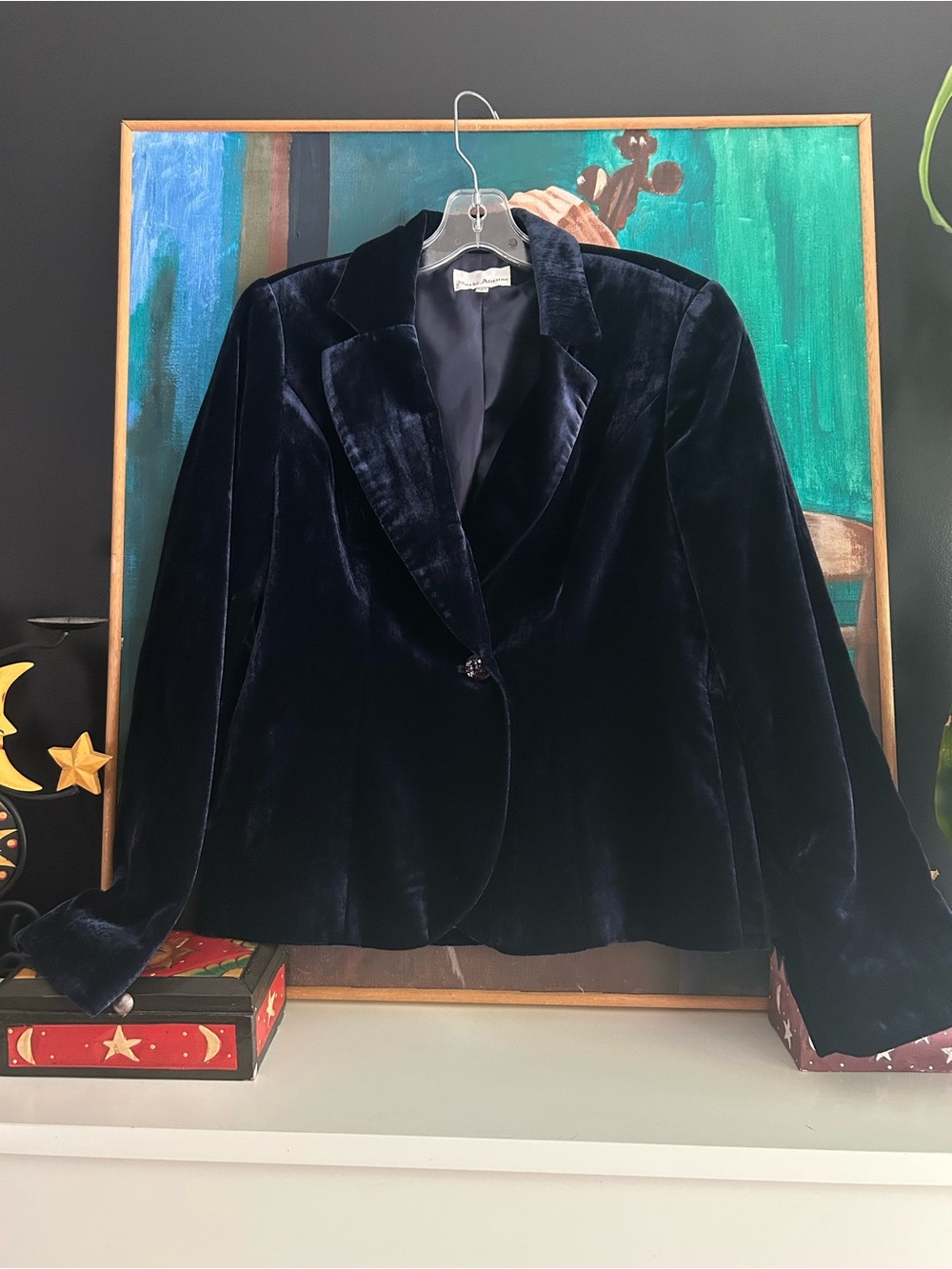 Burke Avenue Navy Velvet Blazer Size 8 Vintage Y2K Goth Evening Jacket